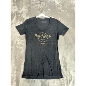 Hard Rock Hotel Biloxi Womens Large Black‎ Rhinestone Logo Graphic Tee T Shirt